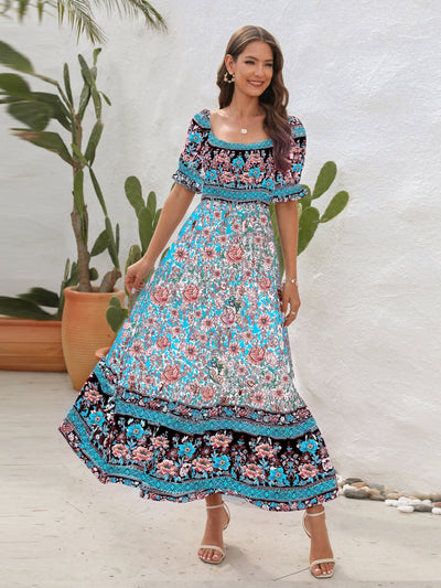 Floral Flounce Sleeve Midi Dress