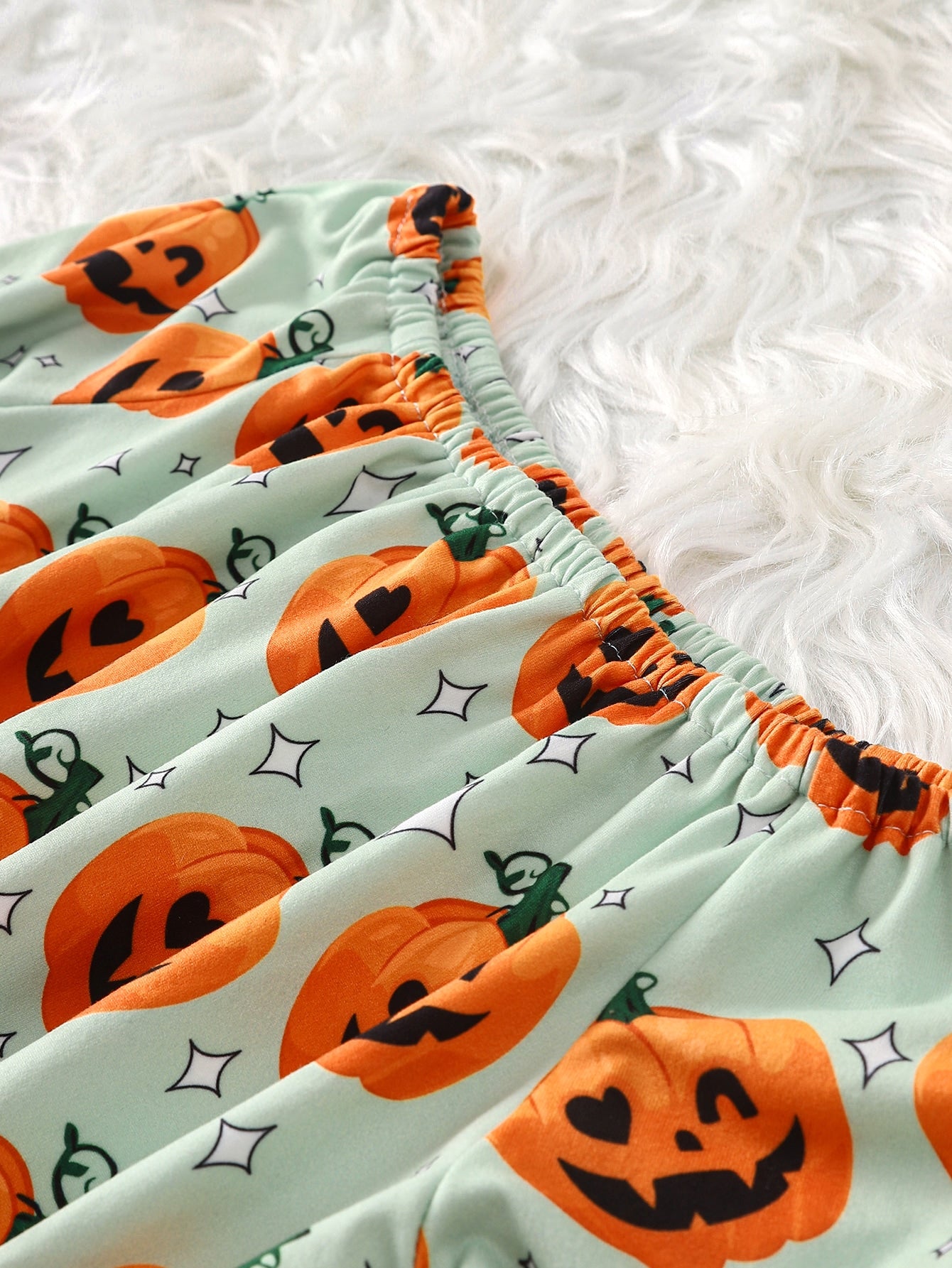  Halloween Print Flounce Sleeve Top & Flare Leg Pants