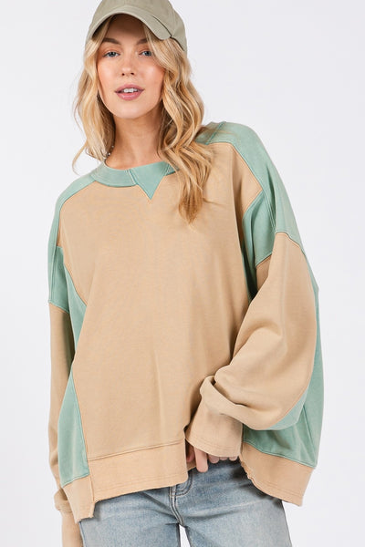 Fast Shipping🇺🇸 SAGE + FIG Color Block Round Neck Sweatshirt