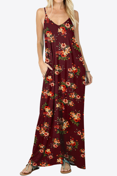 Floral Spaghetti Strap Maxi Dress with Pockets