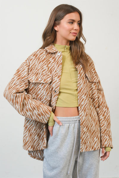 Fast Shipping🇺🇸 HYFVE Zebra Print Snap Down Long Sleeve Shacket