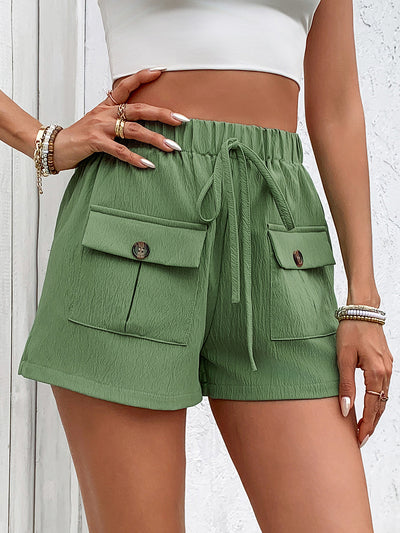 Tied Elastic Waist Shorts with Pockets