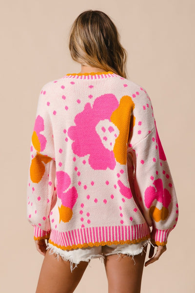 BiBi Flower Pattern Contrast Sweater🇺🇸Fast Shipping🇺🇸