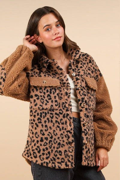 Fast Shipping🇺🇸 VERY J Fuzzy Leopard Button Down Long Sleeve Jacket