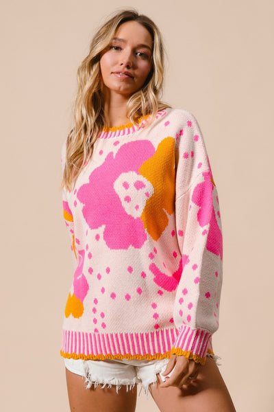 BiBi Flower Pattern Contrast Sweater🇺🇸Fast Shipping🇺🇸