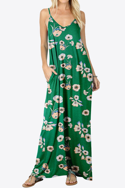 Floral Spaghetti Strap Maxi Dress with Pockets