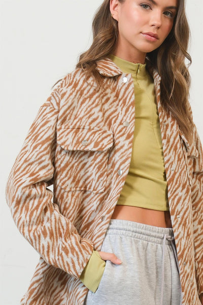 Fast Shipping🇺🇸 HYFVE Zebra Print Snap Down Long Sleeve Shacket