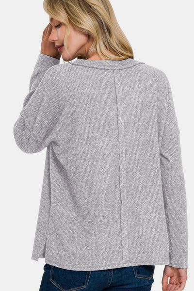 Fast Shipping🇺🇸 Zenana Full Size Ribbed V-Neck Drop Shoulder Top