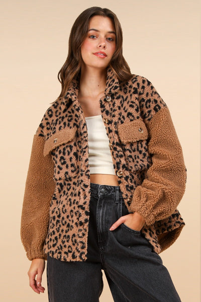 Fast Shipping🇺🇸 VERY J Fuzzy Leopard Button Down Long Sleeve Jacket