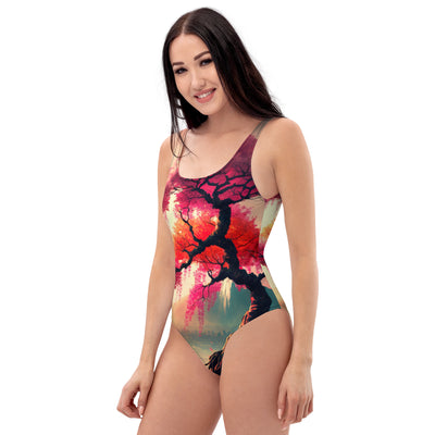 Exclusive Cherry Blossom One-Piece Swimsuit Designed and Sewn in USA