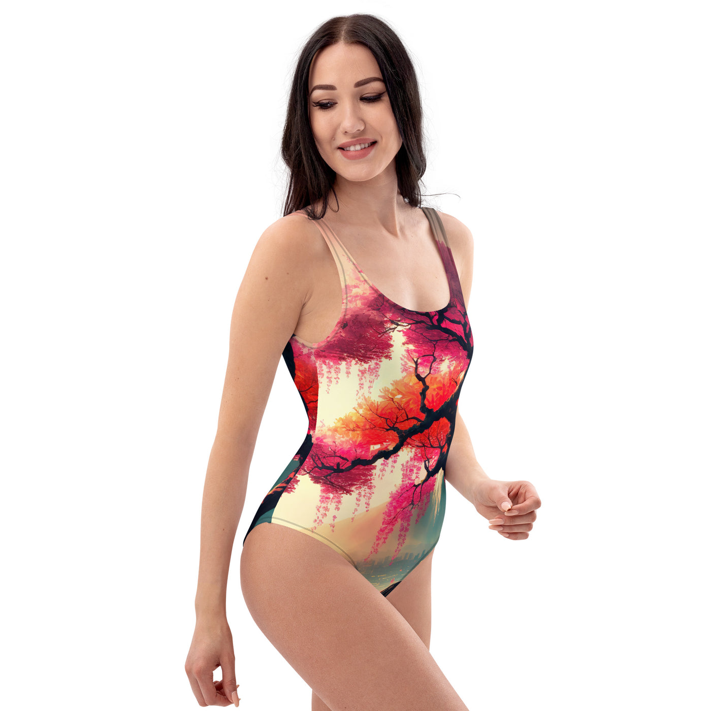 Exclusive Cherry Blossom One-Piece Swimsuit Designed and Sewn in USA