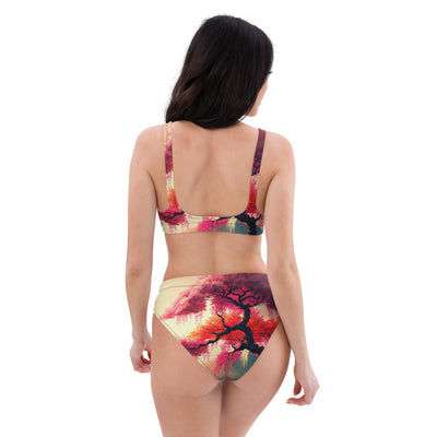 Cherry Blossom High-Waisted Bikini Sewn and Designed in USA