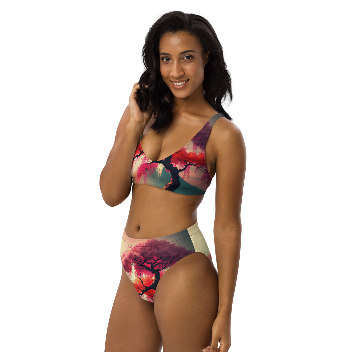 Cherry Blossom High-Waisted Bikini Sewn and Designed in USA