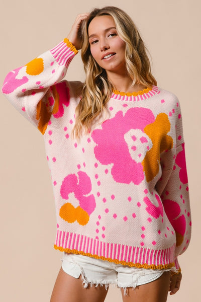 BiBi Flower Pattern Contrast Sweater🇺🇸Fast Shipping🇺🇸