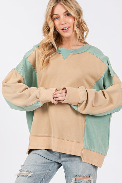 Fast Shipping🇺🇸 SAGE + FIG Color Block Round Neck Sweatshirt
