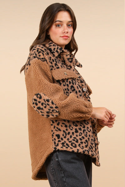 Fast Shipping🇺🇸 VERY J Fuzzy Leopard Button Down Long Sleeve Jacket