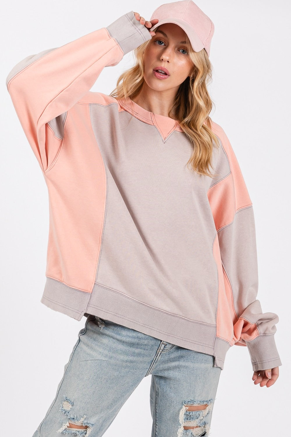 Fast Shipping🇺🇸 SAGE + FIG Color Block Round Neck Sweatshirt