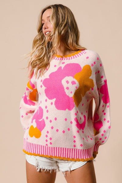 BiBi Flower Pattern Contrast Sweater🇺🇸Fast Shipping🇺🇸