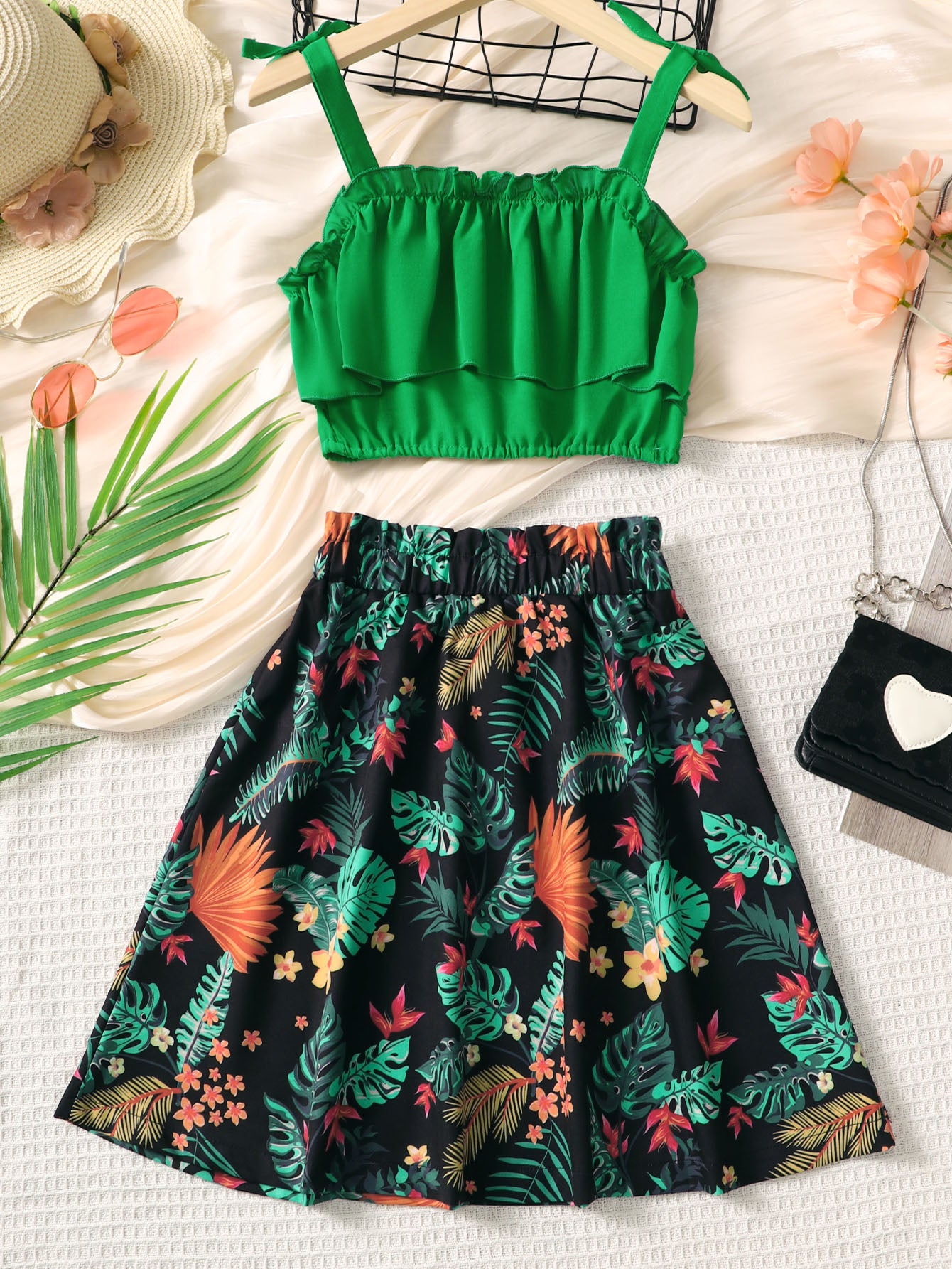 Layered Cami and Floral Skirt Set