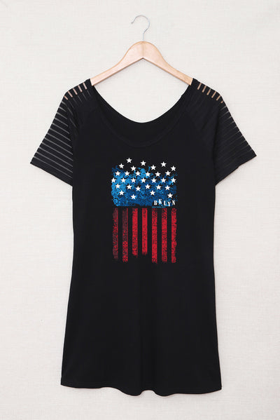 US Flag Graphic Sheer Striped Sleeve Dress