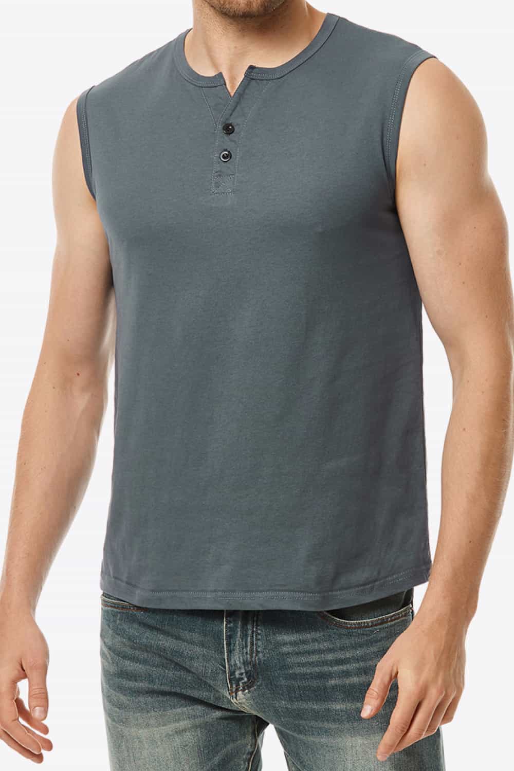 Buttoned Notched Neck Tank