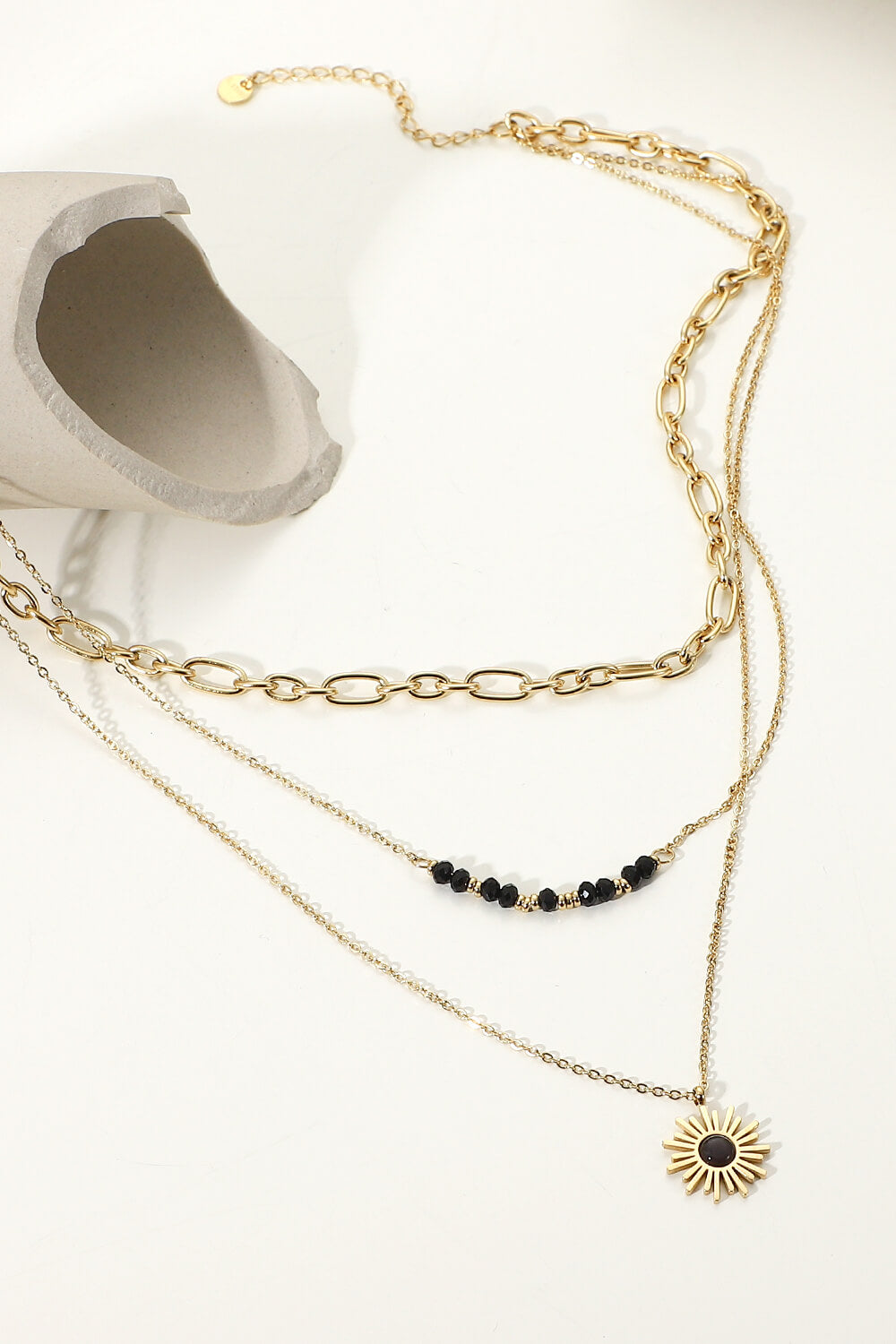 Sun Pendant Triple-Layered Chain Necklace