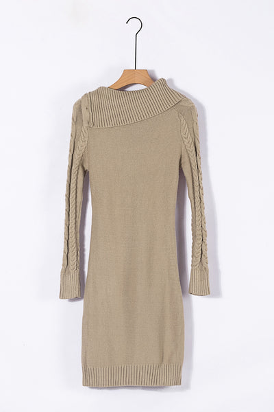 Cable-Knit Turtleneck Buttoned Sweater Dress