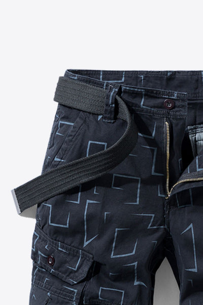 Printed Belted Cargo Shorts