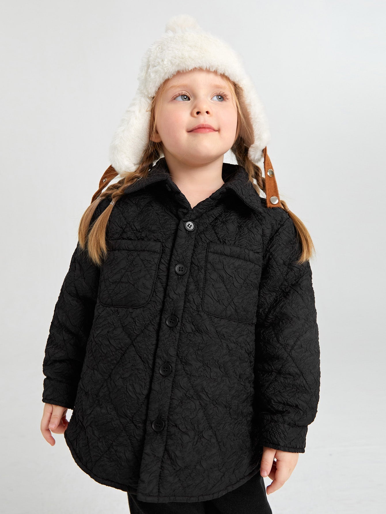 Toddler Girls Dual Pocket Textured Quilted Coat