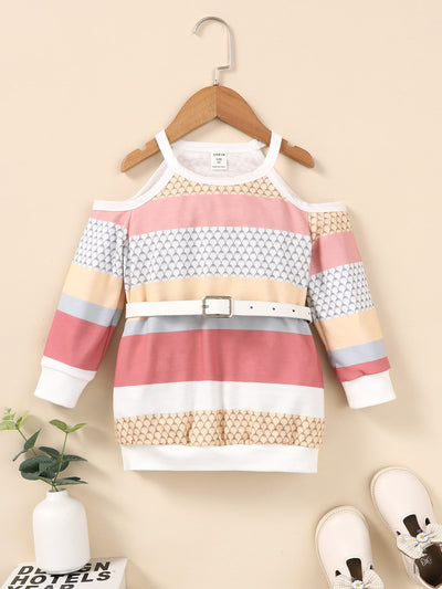 Toddler Girls Colorblock Cold Shoulder Sweatshirt Dress
