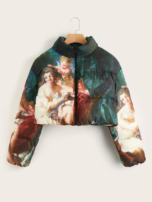SHEIN Western Cowgirl Figure Graphic Puffer Coat