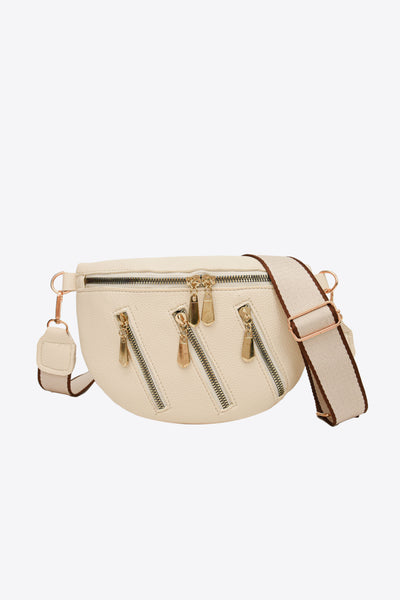 PU Leather Multi Zipper Shoulder Bag