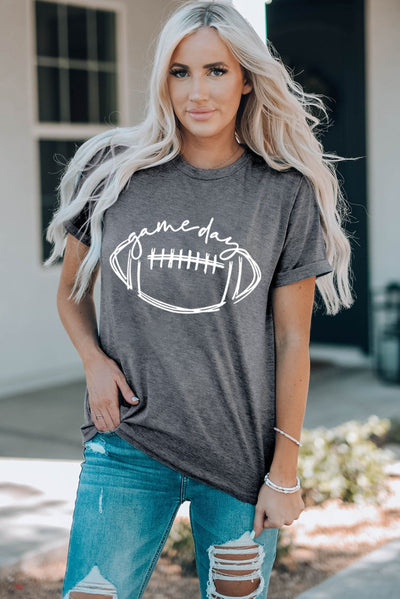 Gray Game Day Rugby Short Sleeve Graphic Tee