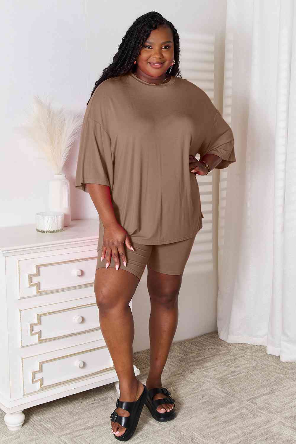 Basic Bae Full Size Soft Rayon Three-Quarter Sleeve Top and Shorts Set