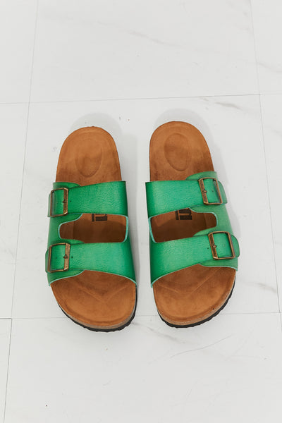 MMShoes Feeling Alive Double Banded Slide Sandals in Mid Green