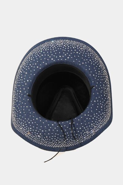 Fame Rhinestone Wide Brim Denim Hat