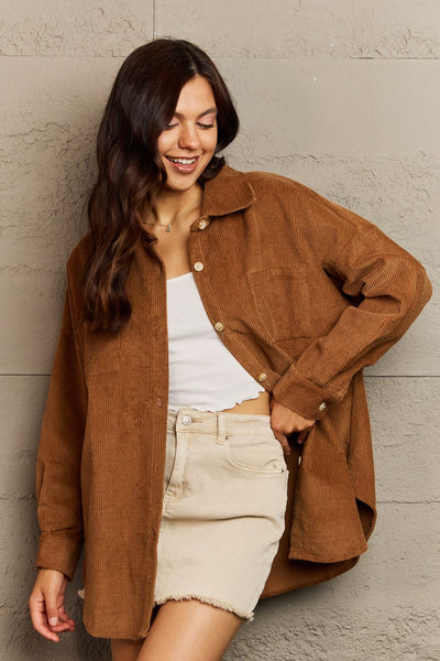 Collared Neck Dropped Shoulder Button-Down Jacket
