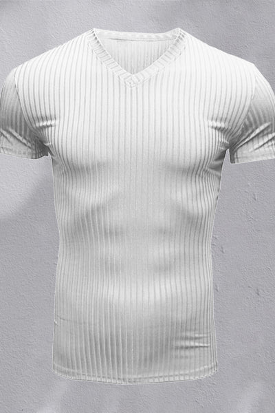 Ribbed V-Neck Short Sleeve Tee