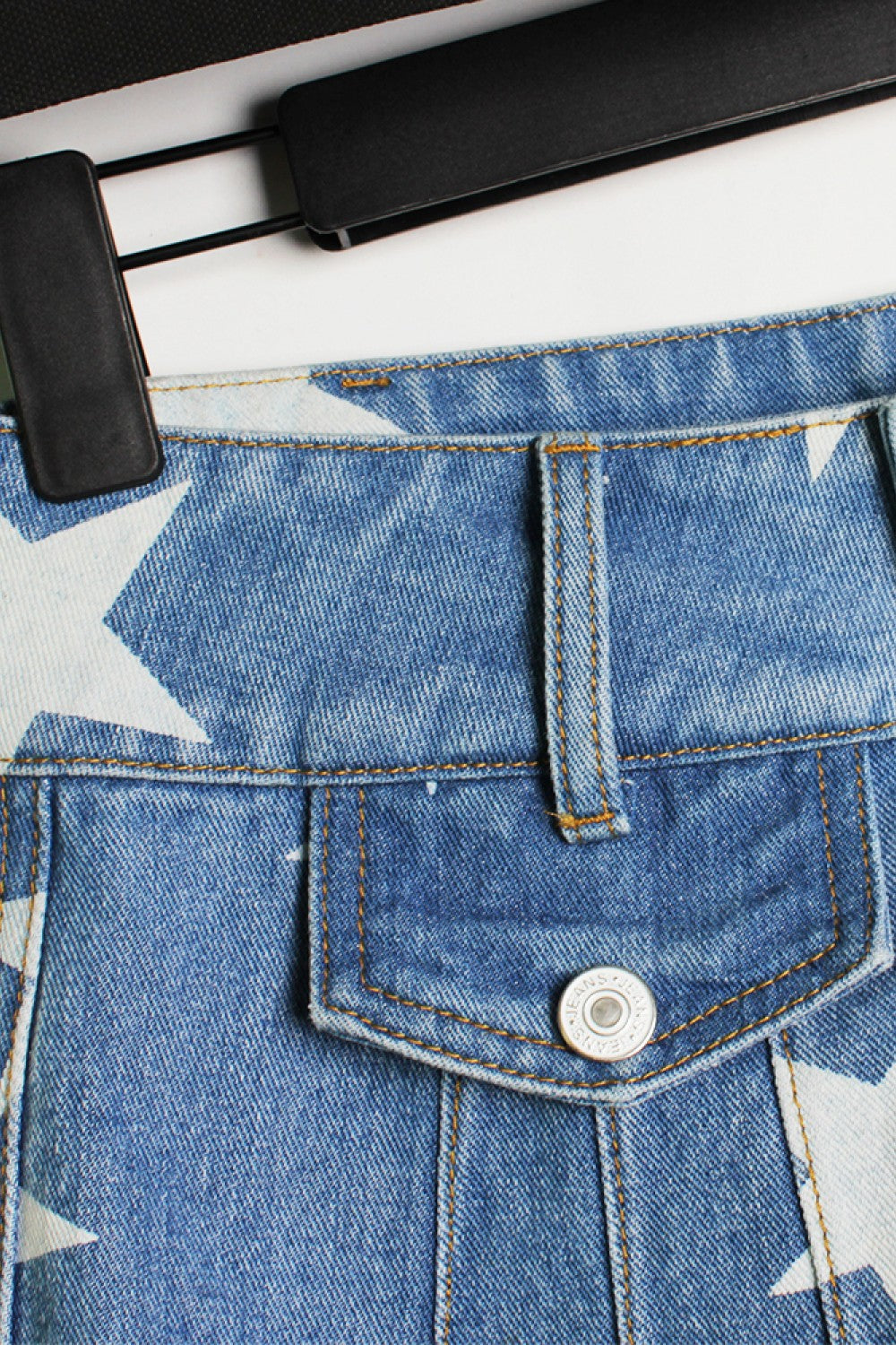 Star Print Raw Hem Wide Leg Denim Shorts