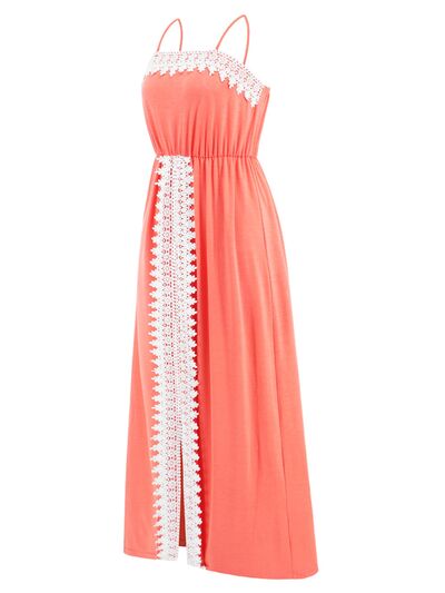 Slit Lace Detail Spaghetti Strap Dress
