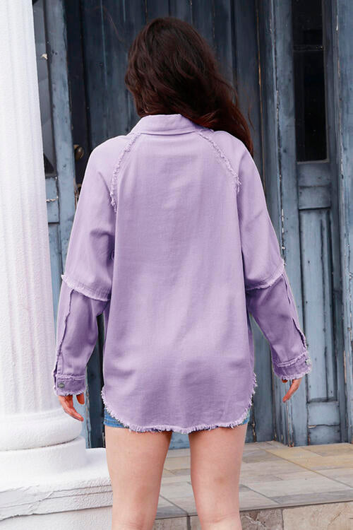 Button Up Raw Trim Long Sleeve Jacket