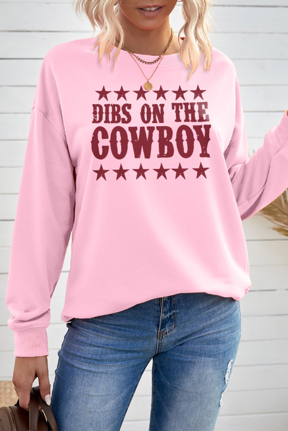 Pink Dibs On The Cowboys Star Print Graphic Sweatshirt
