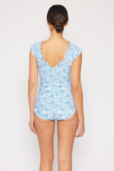 Blue Marina West Swim Bring Me Flowers V-Neck One Piece Swimsuit In Thistle Blue