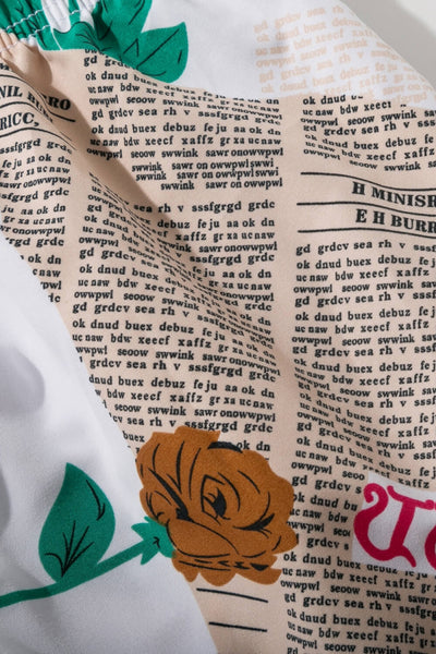 Full Size Newspaper Print Drawstring Waist Swim Trunks