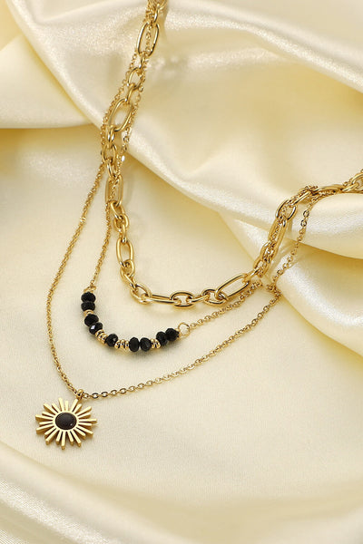 Sun Pendant Triple-Layered Chain Necklace