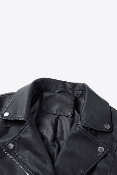Buckle Detail Zip Up PU Leather Jacket