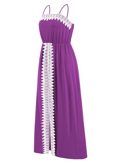 Slit Lace Detail Spaghetti Strap Dress