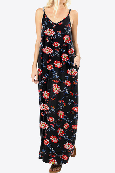 Floral Spaghetti Strap Maxi Dress with Pockets