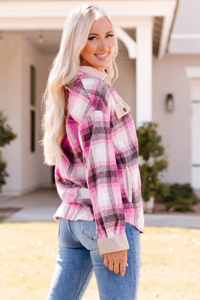 Double Take Plaid Contrast Detail Shacket