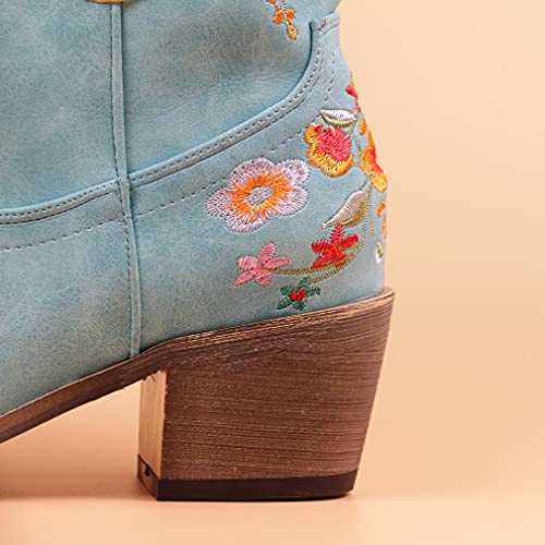 Women’s Embroidered Cowboy Cowgirl Boots Retro Short Western Ankle Boots